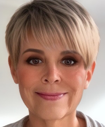 Psychic Patricia from Absolute Soul Secrets with short bobbed blonde hair and brown eyes