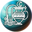 a white pitcher with water spilling over the edge on a bright blue planet uranus representing the ruling planet of aquarius