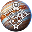 a bow and arrow on a bright blue and white planet jupiter representing the ruling planet of star sign sagittarius
