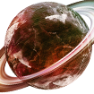 the planet saturn with a glossy amber glow