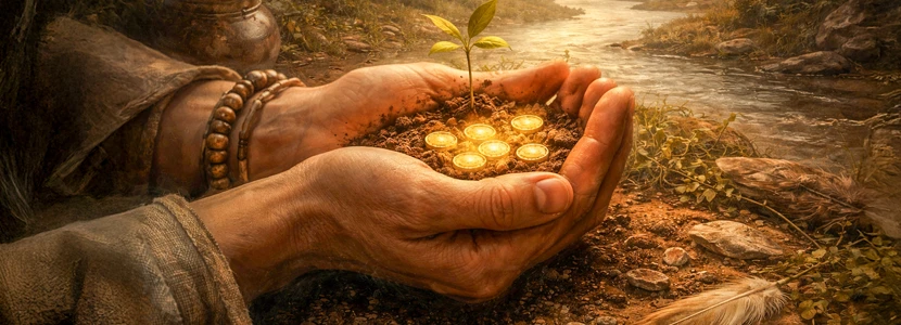 Sagittarius 2026 financial horoscope image showing hands nurturing growing wealth and abundance, symbolising steady financial growth, resourcefulness and long-term security for Sagittarius.