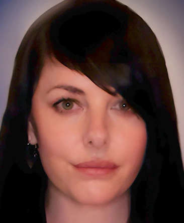 Psychic Reader Lucilla with long dark hair against a soft mystical background in deep plum and midnight blue tones, offering heartfelt psychic medium readings and intuitive spiritual guidance.